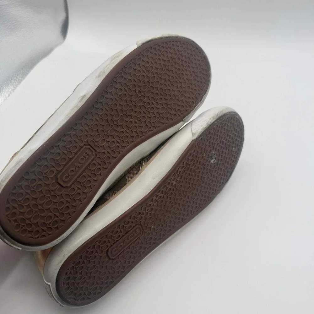 Coach Beale Slip On Sneakers Womens 10 Brown Gold Signature Monogram Shoe Y2K